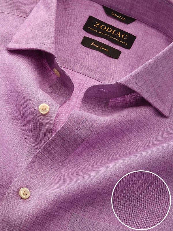 Praiano Lilac Solid Full Sleeve Single Cuff Tailored Fit Semi Formal French Flax Linen Shirt