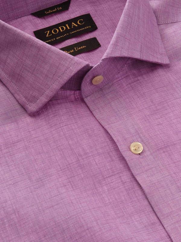 Praiano Lilac Solid Full Sleeve Single Cuff Tailored Fit Semi Formal French Flax Linen Shirt