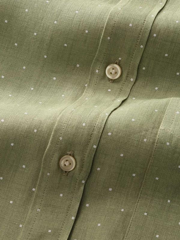 Praiano Mint Printed Full Sleeve Single Cuff Classic Fit Semi Formal French Flax Linen Shirt