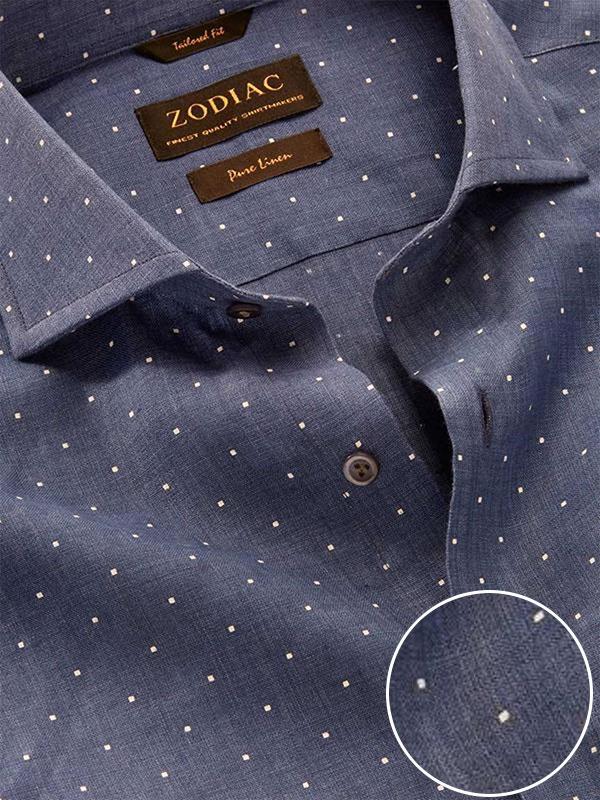 Praiano Navy Classic Fit Semi Formal Linen Printed Shirt