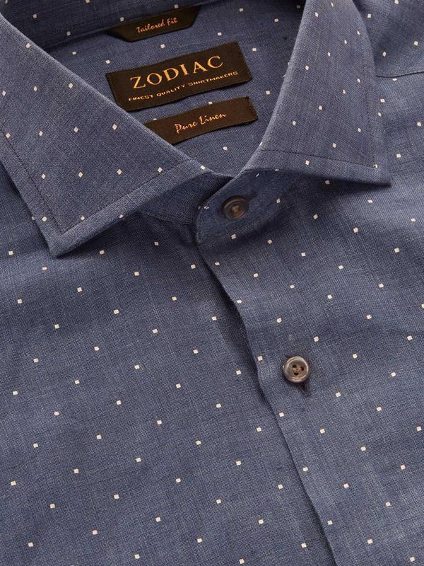 Praiano Navy Classic Fit Semi Formal Linen Printed Shirt