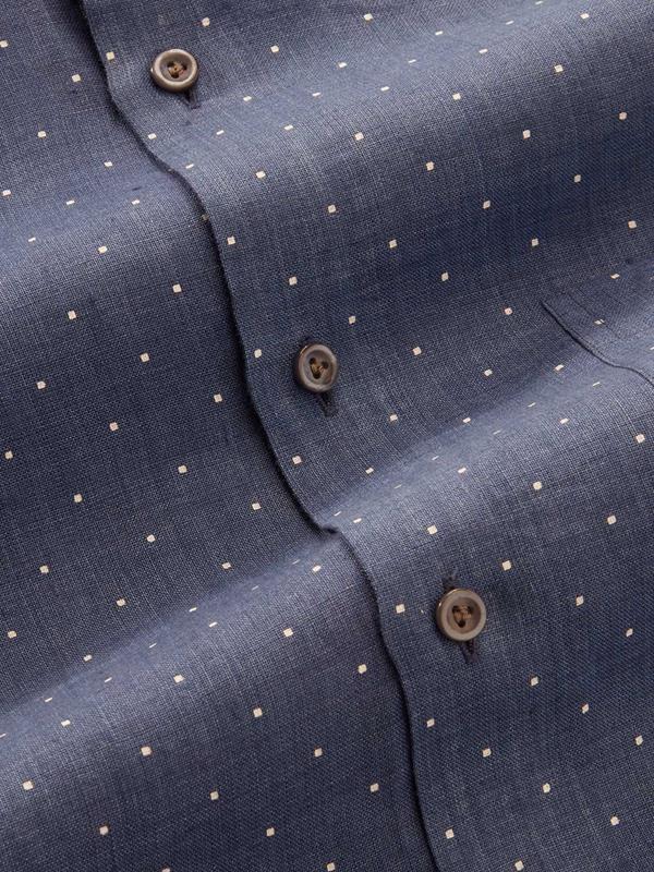 Praiano Navy Classic Fit Semi Formal Linen Printed Shirt