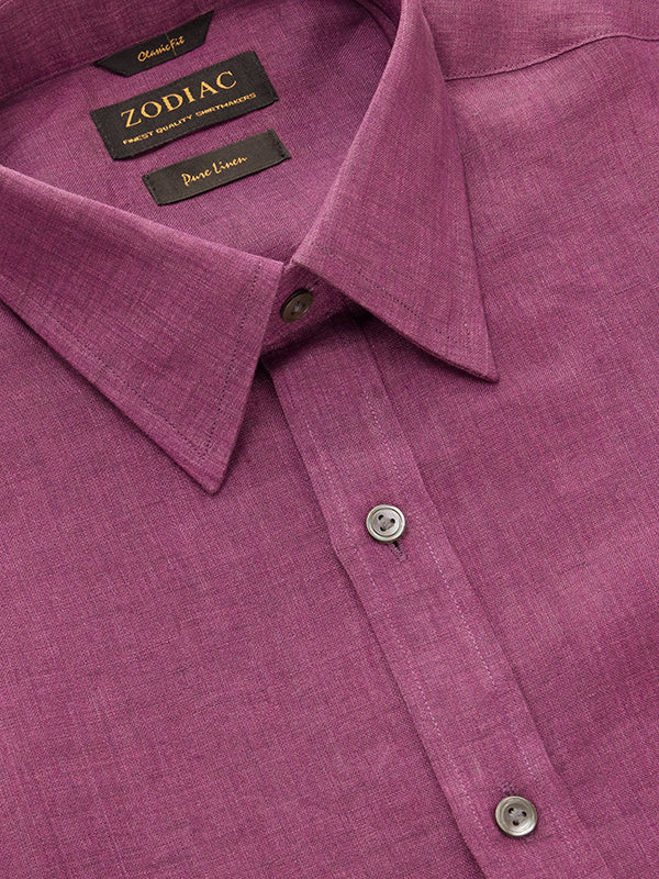 Praiano Purple Solid Full Sleeve Single Cuff Classic Fit Semi Formal French Flax Linen Shirt