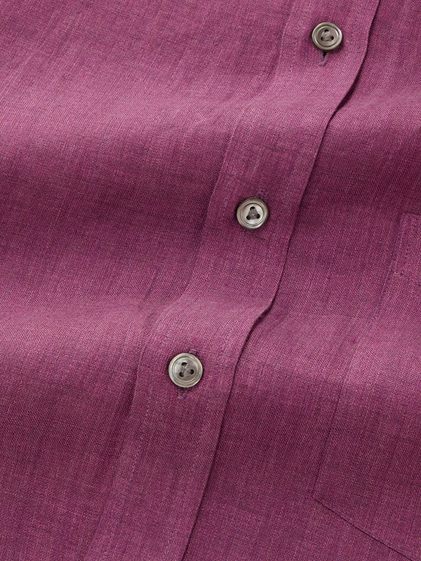 Praiano Purple Solid Full Sleeve Single Cuff Classic Fit Semi Formal French Flax Linen Shirt