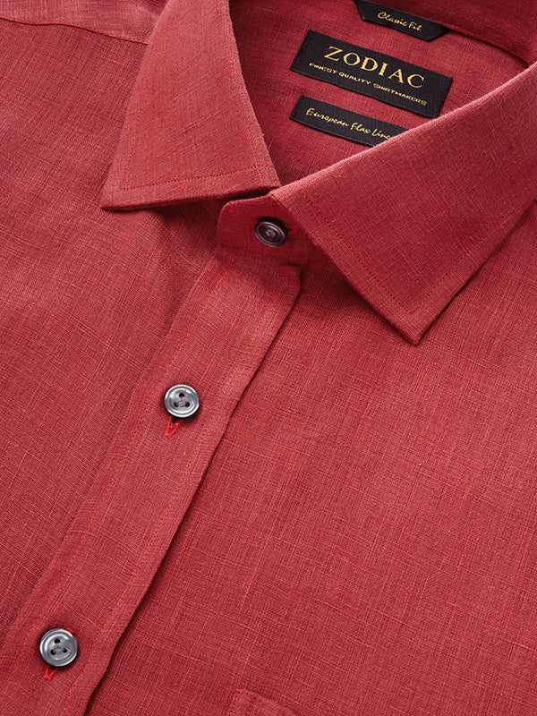Praiano Red Solid Full Sleeve Single Cuff Classic Fit Semi Formal European Flax Linen Shirt