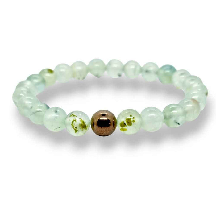 Prehnite beaded bracelet in soft pale green natural stone