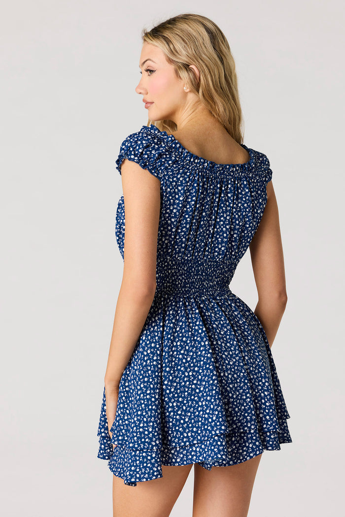 Printed Crepe Smocked Romper