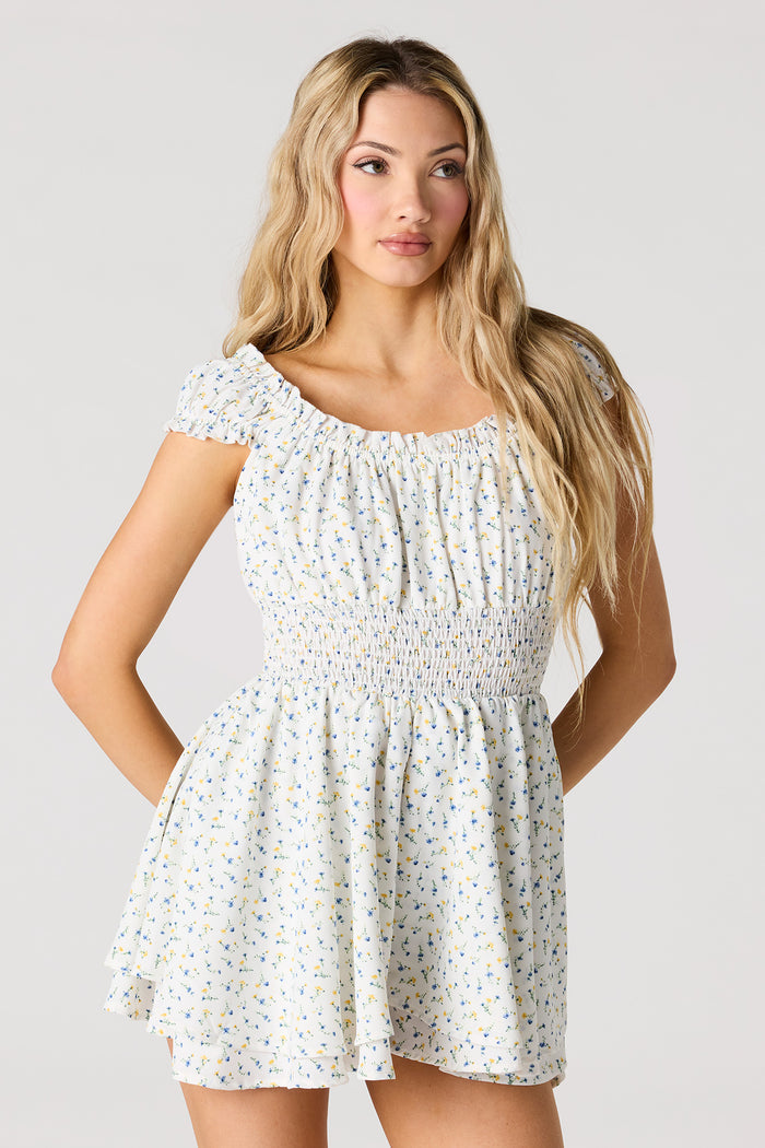 Printed Crepe Smocked Romper