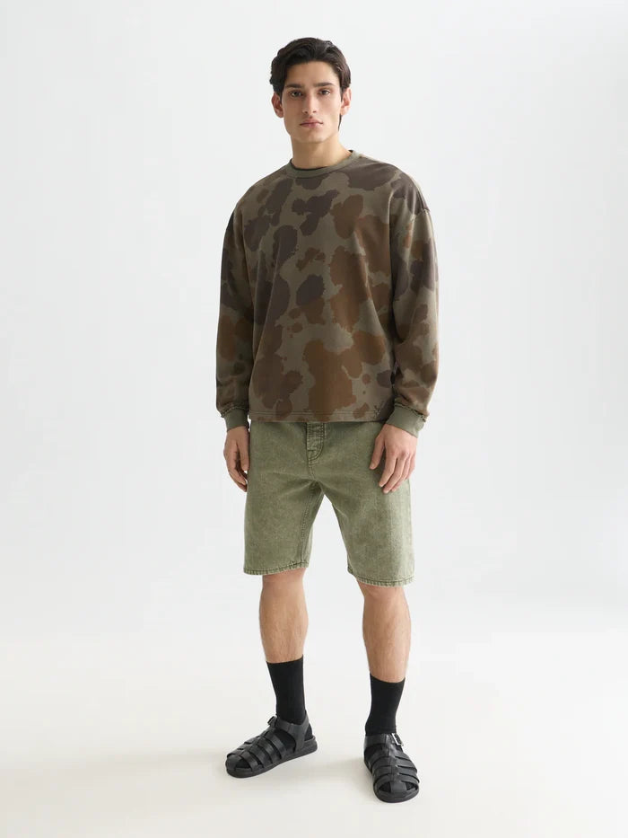 Printed Overdyed Loose-Fit Sweatshirt Painterly Animal Olive Night