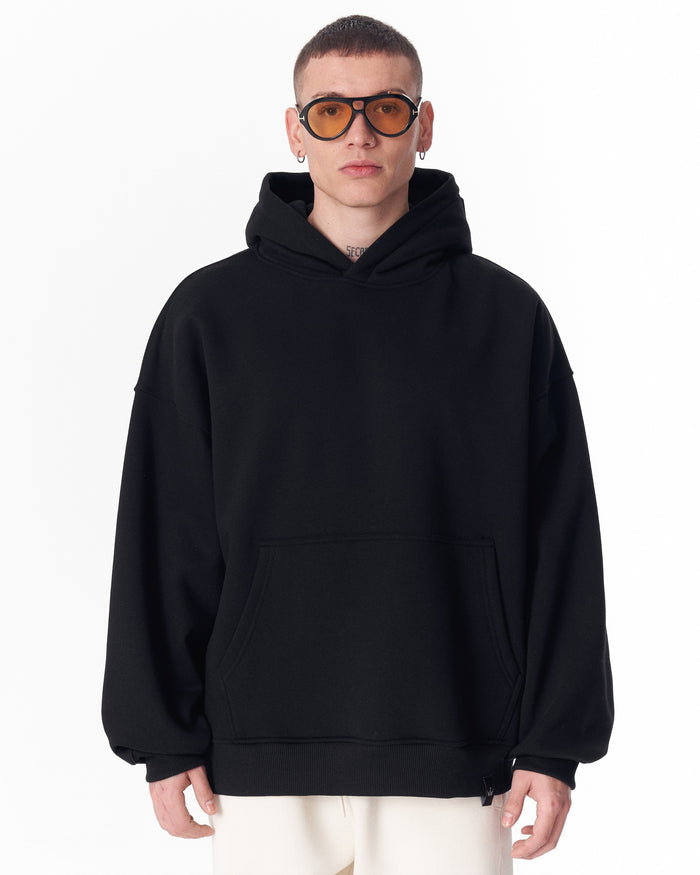 Puff Hood Oversized Black Hoodie