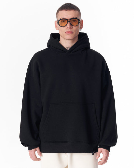 Puff Hood Oversized Black Hoodie