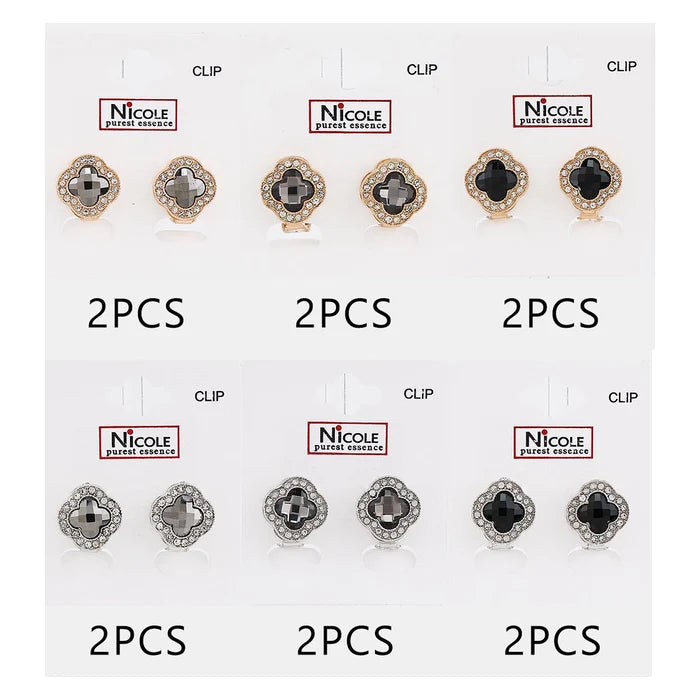Purest Essence Clover Clip-On Earrings – Sparkling Crystal & Enamel Motif (1.5 cm) (CR3989K)