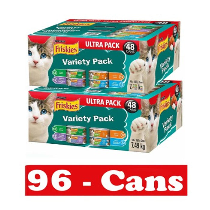 Purina Friskies Tuna Flavour Cat Food - 4 Flavors, 100% Balanced Nutrition - Pack of 2 (96 Cans)