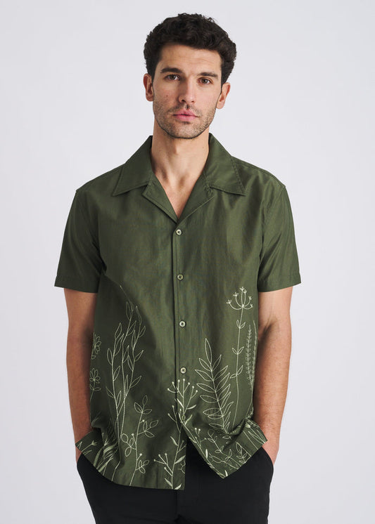 Ranger/Seacrest Floral Embroidered Border Short Sleeve Woven Shirt Pm-53007-02