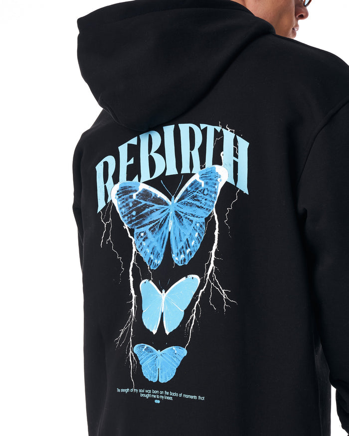 Rebirth Blue 3D Printed Oversized Black Hoodie