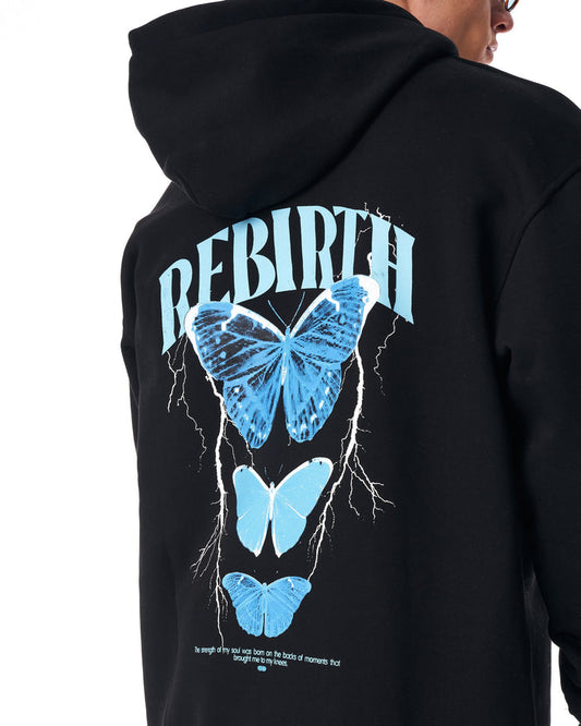 Rebirth Blue 3D Printed Oversized Black Hoodie