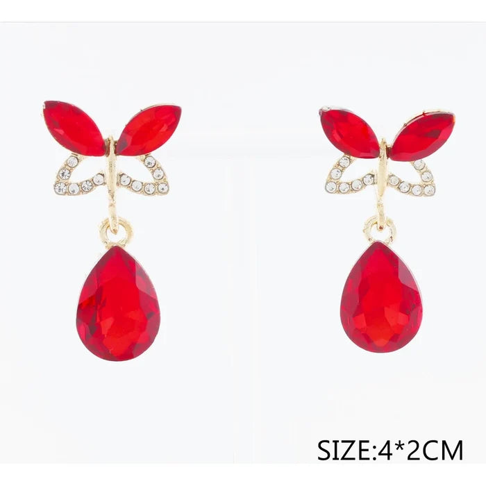 Rhinestone Butterfly Teardrop Post Earrings (CR4163)