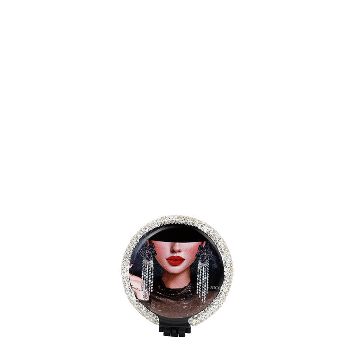 RHINESTONE COMPACT BRUSH MIRROR