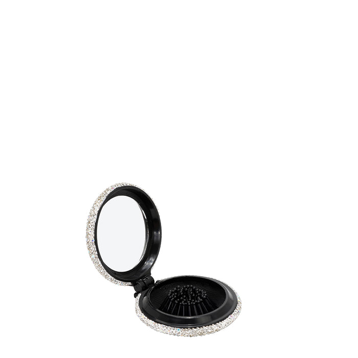 RHINESTONE COMPACT BRUSH MIRROR