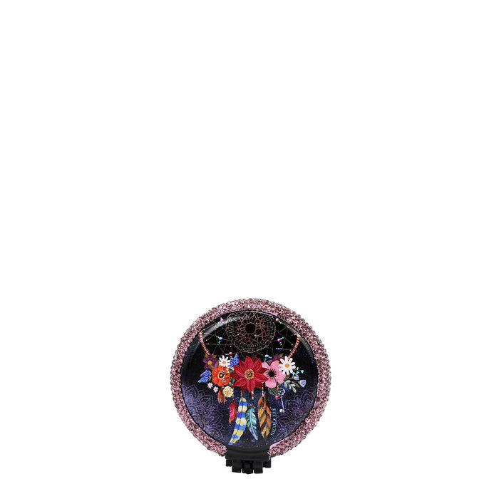 RHINESTONE COMPACT BRUSH MIRROR
