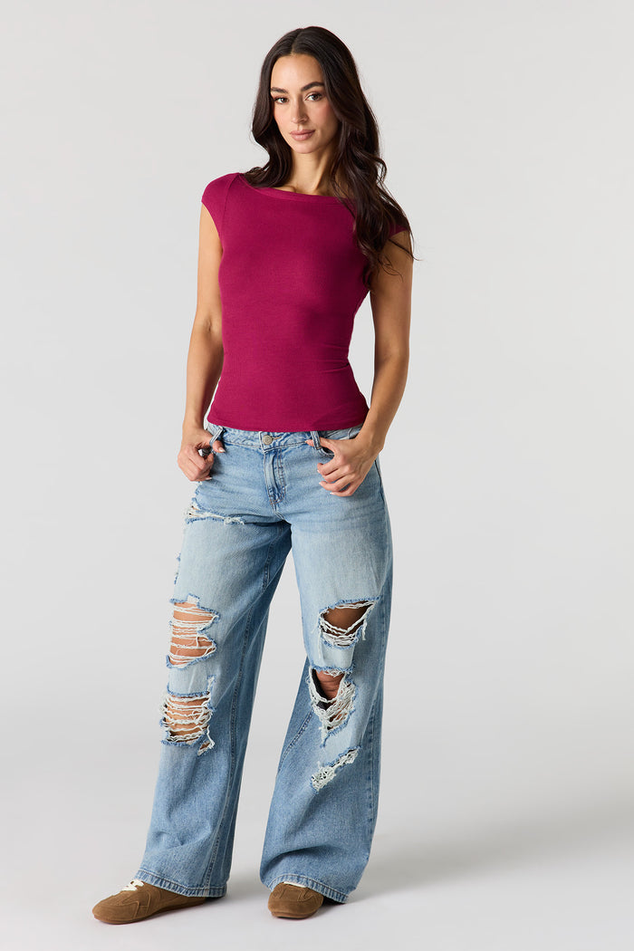 Ribbed Boat Neck Top