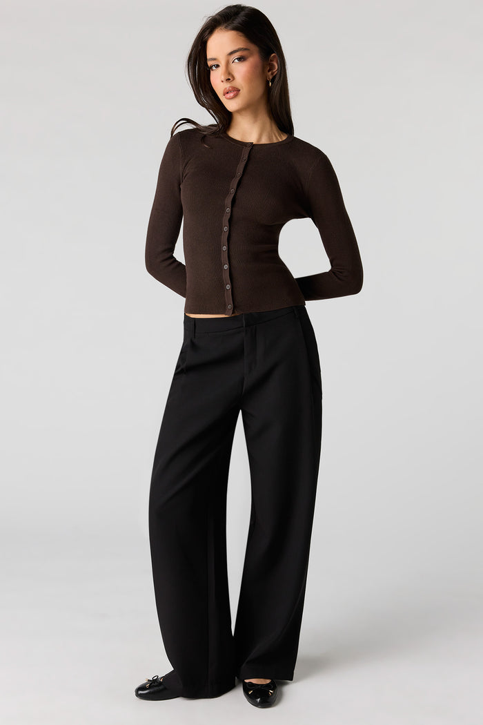 Ribbed Button-Up Fitted Sweater