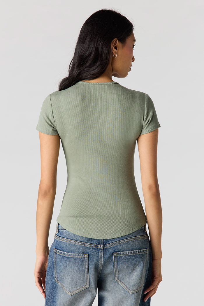 Ribbed Curved Hem T-Shirt