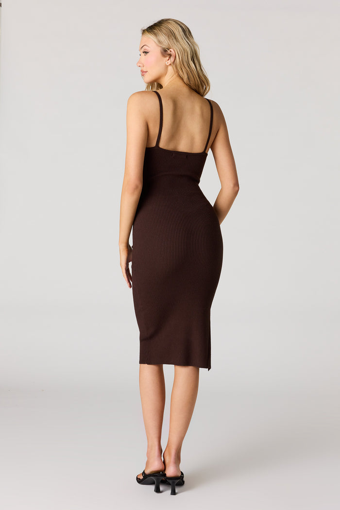 Ribbed Knit Slit Midi Dress