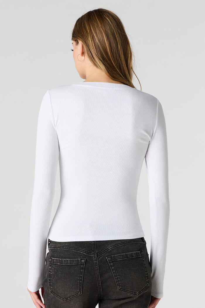 Ribbed V-Neck Long Sleeve Top