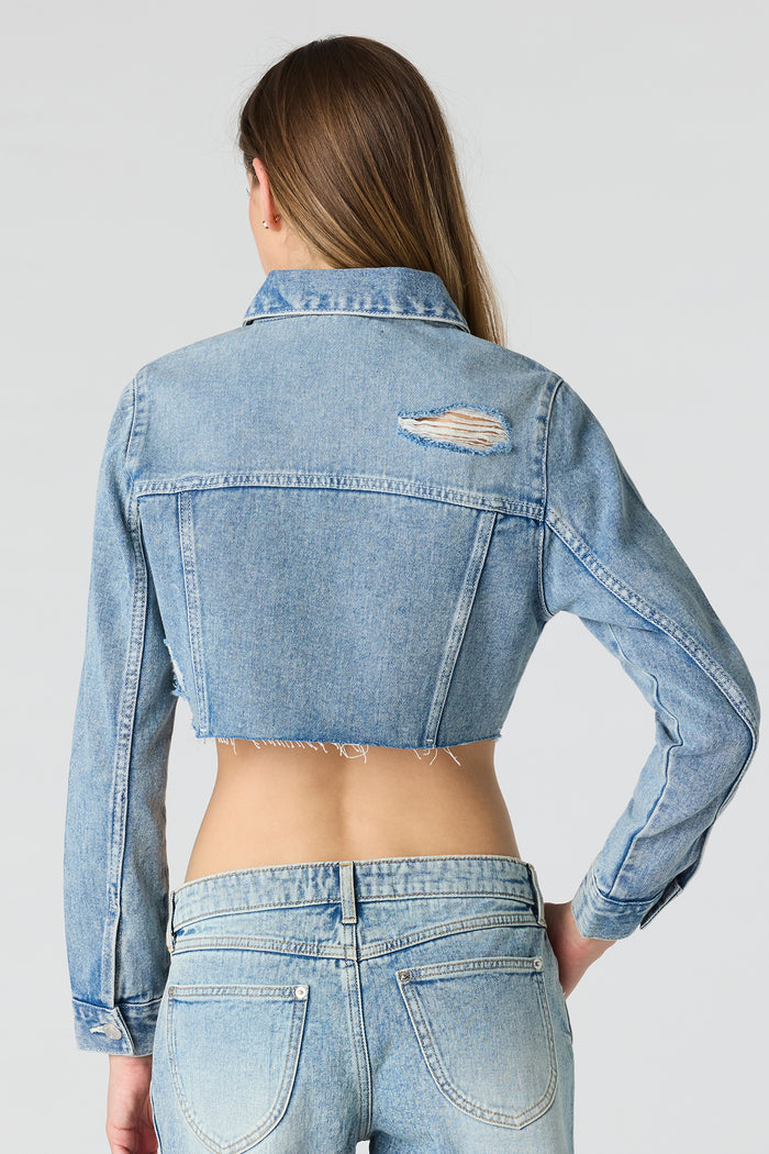 Ripped Cropped Denim Jacket