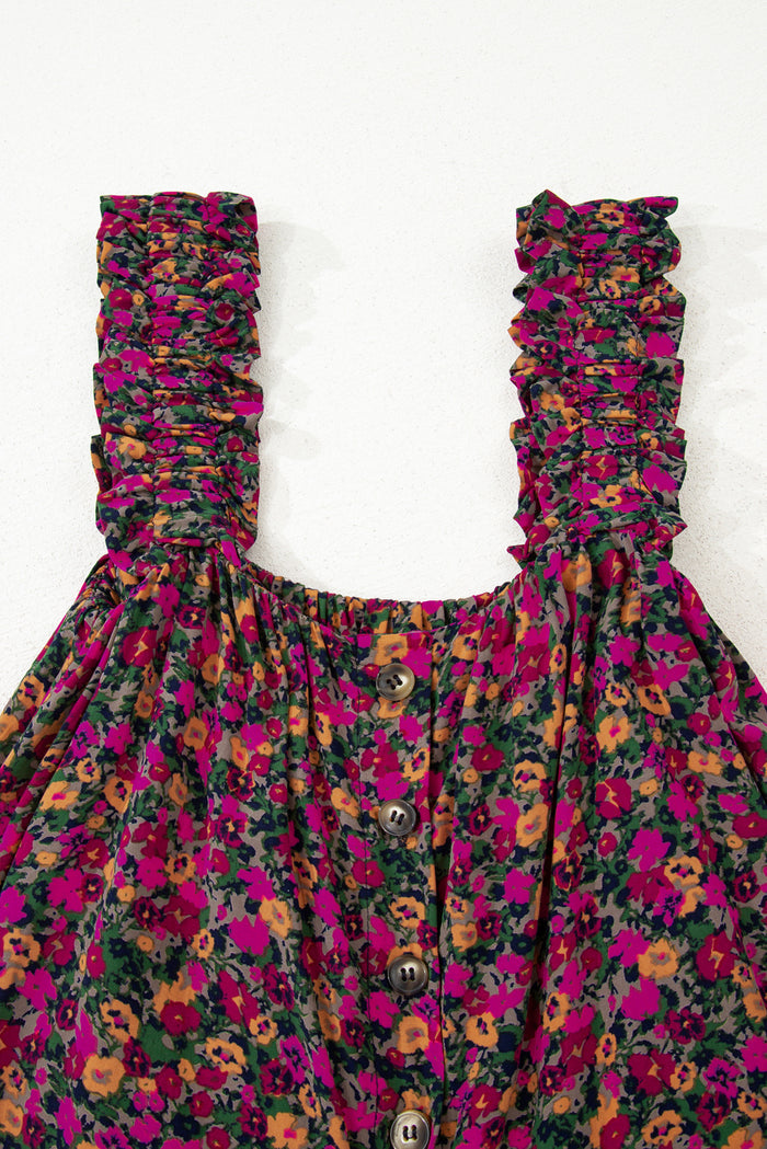 Rose Boho Frilled Straps Floral Tank Top