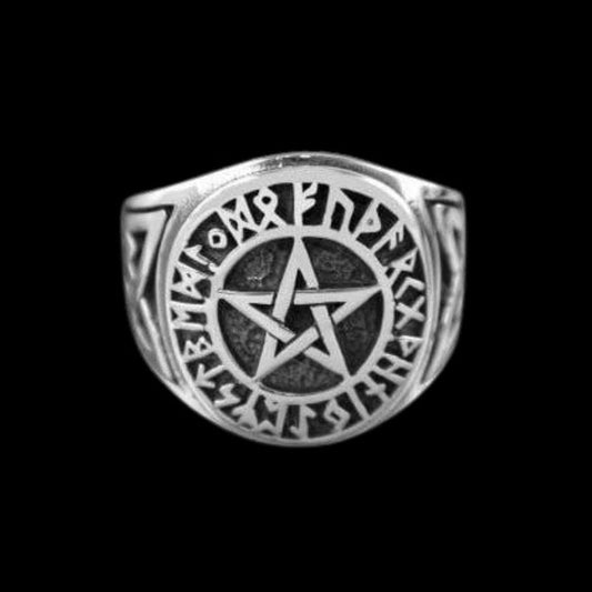 vkngjewelry Bagues NORSE RUNES FUTHARK PENTAGRAM CELTIC KNOT WICCAN PAGAN RING 925 STERLING SILVER