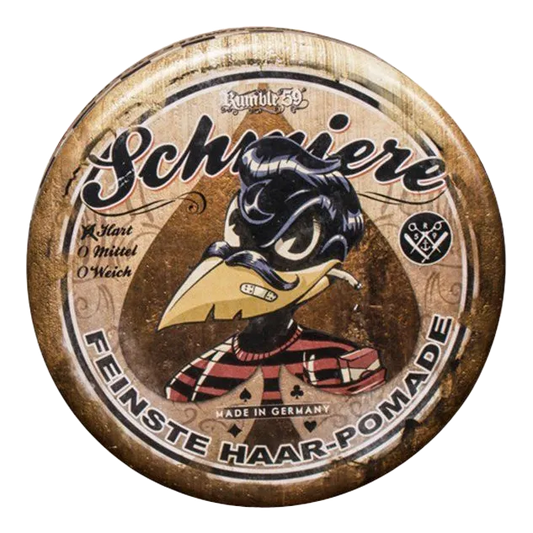 Schmiere Special Edition Poker oljebasert pomade i vintage metallboks med kråke-illustrasjon og spillekortmønster