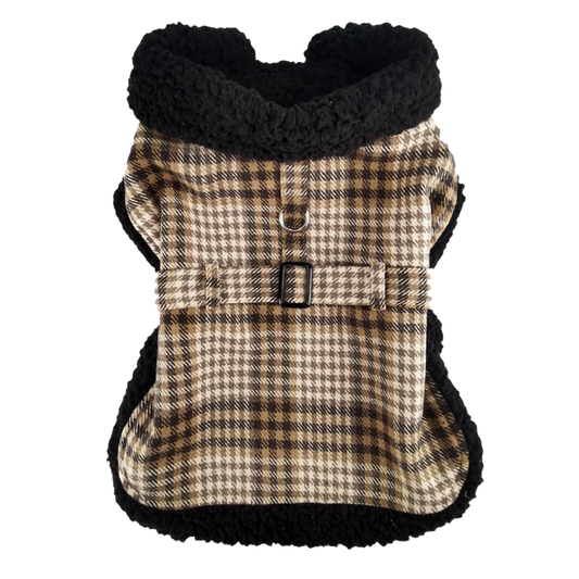 Sherpa-Lined Coat | Brown & White Plaid