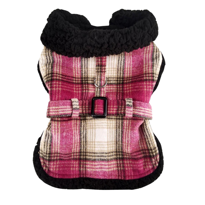 Sherpa-Lined Coat | Hot Pink & Tan Plaid