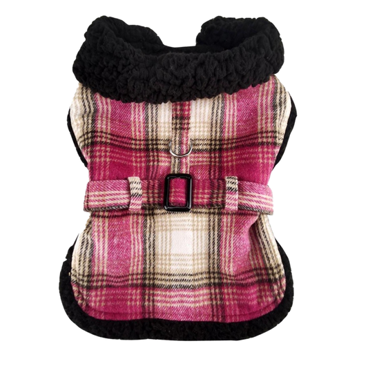 Sherpa-Lined Coat | Hot Pink & Tan Plaid