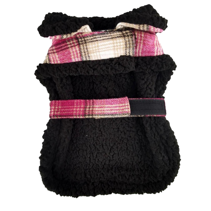Sherpa-Lined Coat | Hot Pink & Tan Plaid