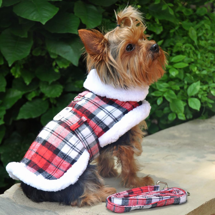 SHERPA-LINED-DOG-COAT-RED-WHITE-PLAID