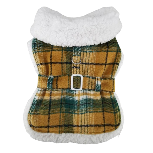 SHERPA-LINED-DOG-COAT-YELLOW-PLAID