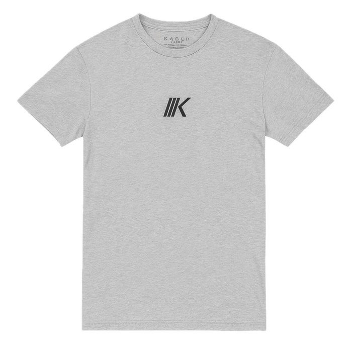 Front view of Slant Tee in gray showcasing small centered slant K logo on plain white background #color_gray