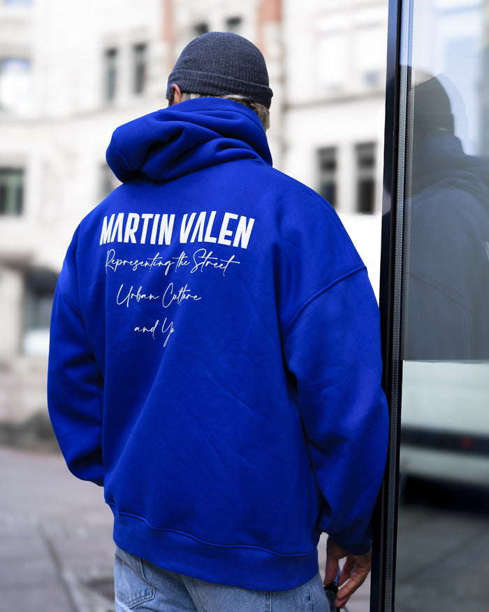 ‘’Slogan’’ Puff Printed Men’s Extra Oversized Blue Hoodie