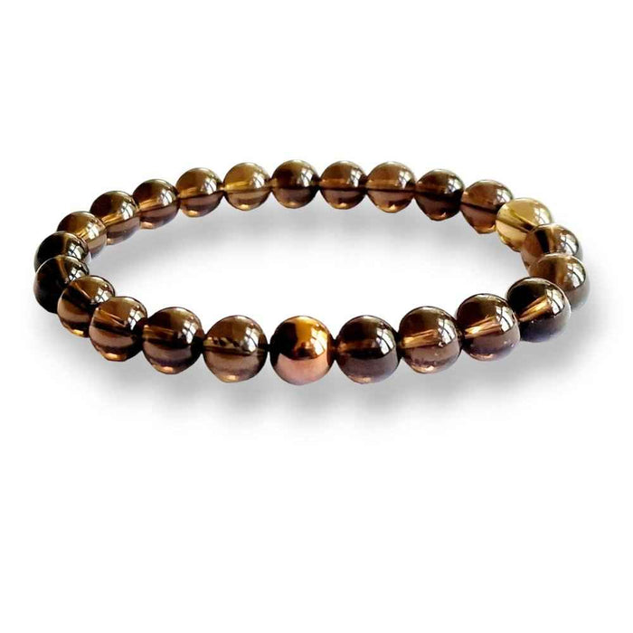 Smoky quartz beaded bracelet in smoky brown natural stone