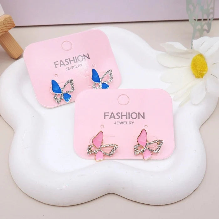 Sparkling Butterfly Stud Earrings for Women – Cute Rhinestone & Enamel Animal Ear Studs, Minimalist Crystal Statement Jewelry (AER1776)