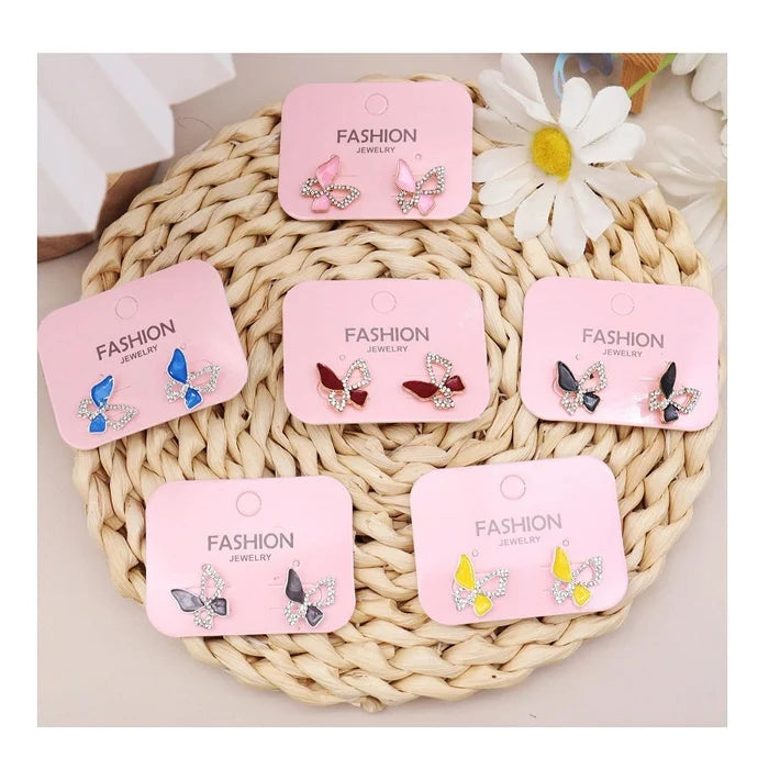 Sparkling Butterfly Stud Earrings for Women – Cute Rhinestone & Enamel Animal Ear Studs, Minimalist Crystal Statement Jewelry (AER1776)