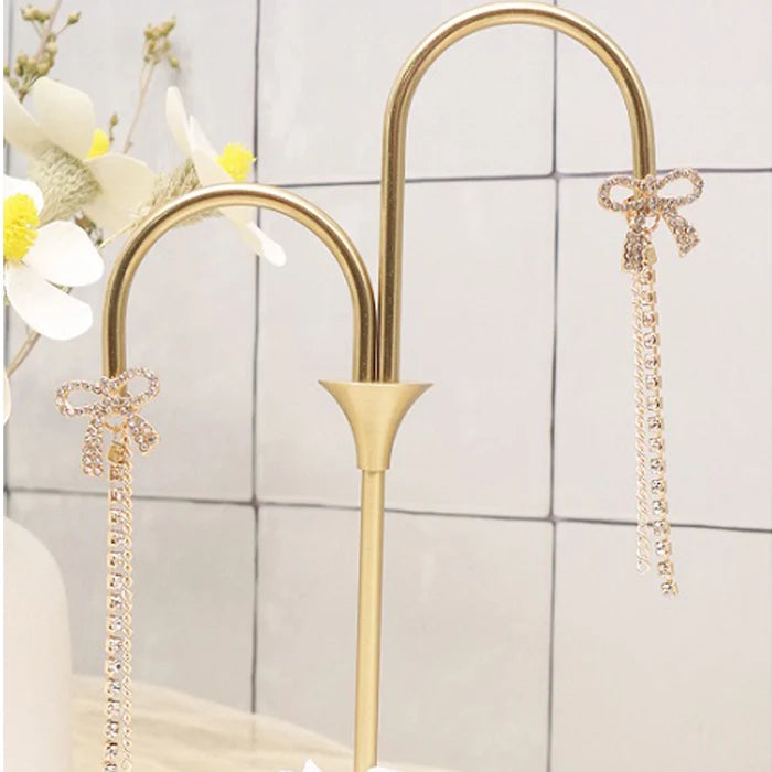 Sparkling Rhinestone Bow Dangle Earrings – Long Tassel Drop Earrings (AER1895)