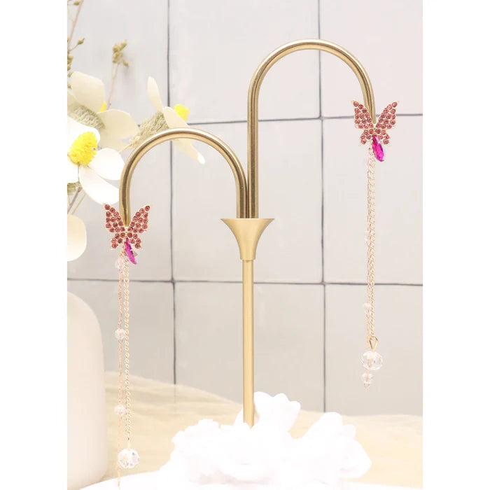 Sparkling Rhinestone Butterfly Long Tassel Drop Earrings (AER1896)