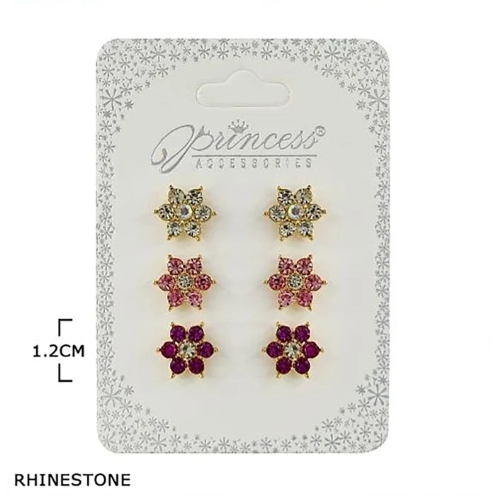 Sparkling Rhinestone Flower Stud Earrings – Set of 3 Pairs (ERM-3283M)