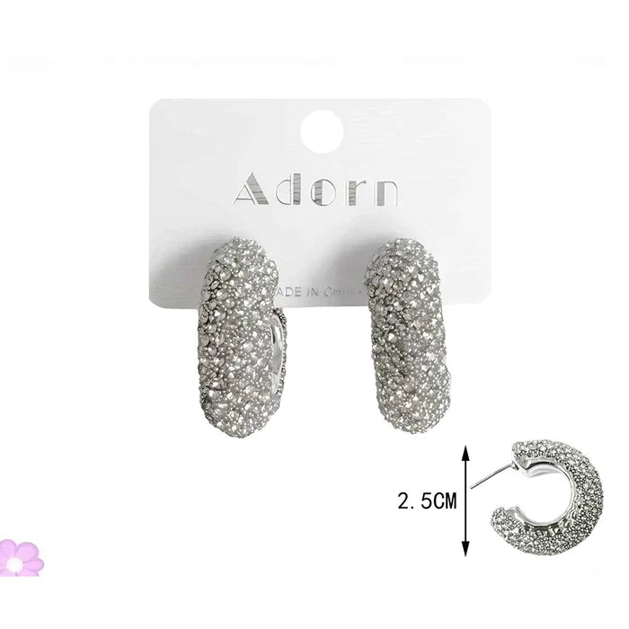 Sparkling Silver Crystal Pavé Thick Hoop Earrings – 2.5cm Statement Rhinestone Huggie Hoops (12pc) (LER45C)