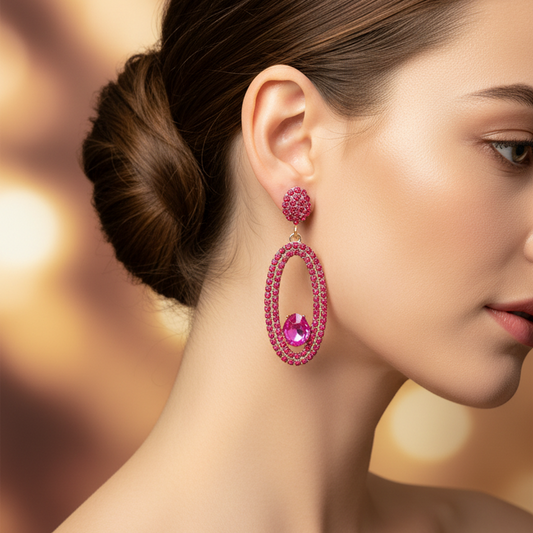 Sparkly Rhinestone Oval Dangle Earrings – Glamorous Crystal Drop Statement Earrings for Women (AER1968)