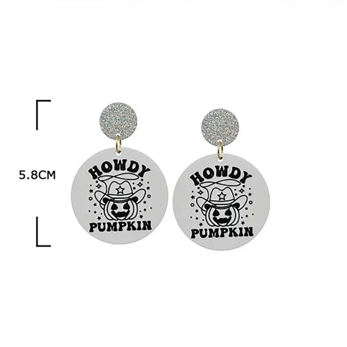 Spooky Western Halloween Dangle Earrings Set | Cute Cowboy Ghost & Pumpkin Acrylic Drop Earrings (HWE-1088)